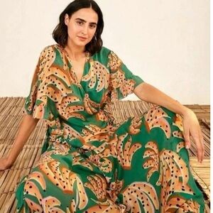 FARM Rio Green Raining Bananas Maxi Wrap Dress size xs